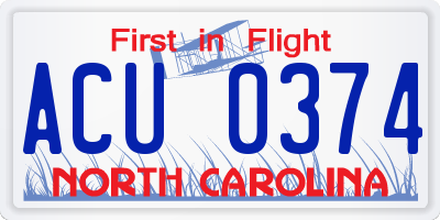 NC license plate ACU0374