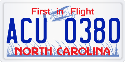 NC license plate ACU0380
