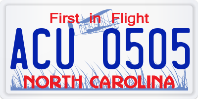 NC license plate ACU0505