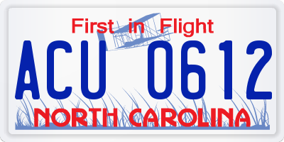 NC license plate ACU0612