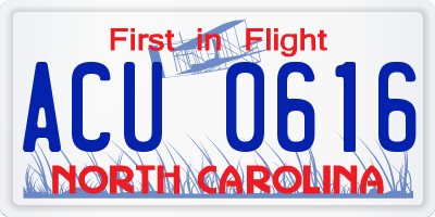 NC license plate ACU0616
