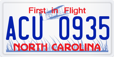 NC license plate ACU0935