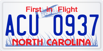 NC license plate ACU0937