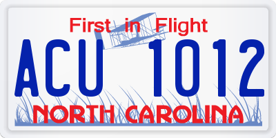 NC license plate ACU1012