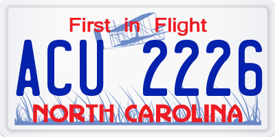 NC license plate ACU2226