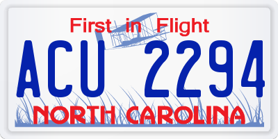 NC license plate ACU2294