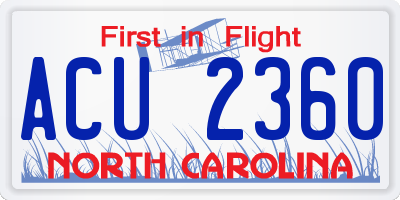 NC license plate ACU2360
