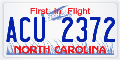 NC license plate ACU2372