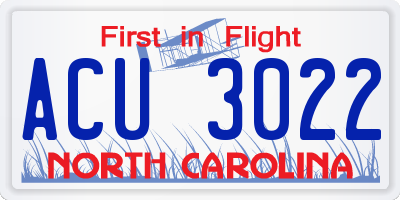 NC license plate ACU3022