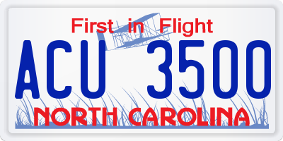NC license plate ACU3500