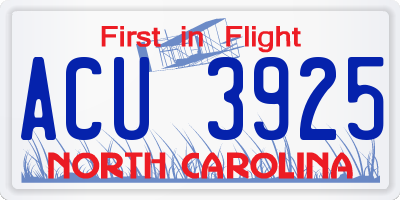 NC license plate ACU3925
