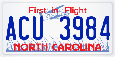 NC license plate ACU3984