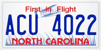 NC license plate ACU4022