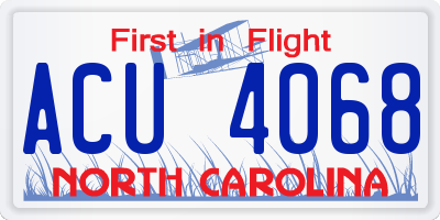 NC license plate ACU4068