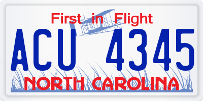 NC license plate ACU4345