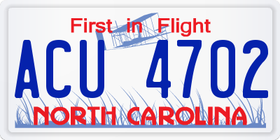 NC license plate ACU4702