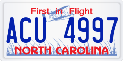 NC license plate ACU4997