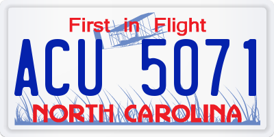 NC license plate ACU5071