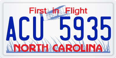 NC license plate ACU5935