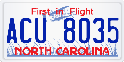 NC license plate ACU8035