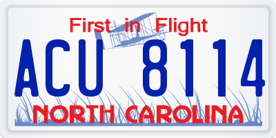 NC license plate ACU8114