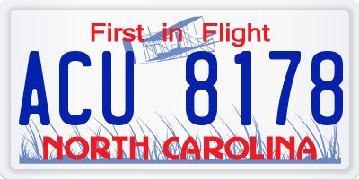 NC license plate ACU8178