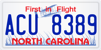 NC license plate ACU8389