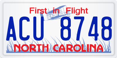 NC license plate ACU8748