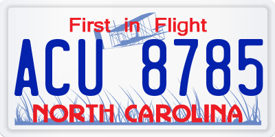 NC license plate ACU8785