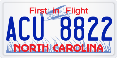 NC license plate ACU8822