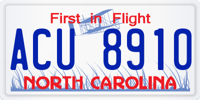 NC license plate ACU8910