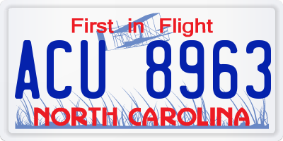 NC license plate ACU8963