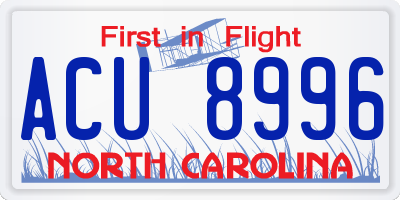 NC license plate ACU8996