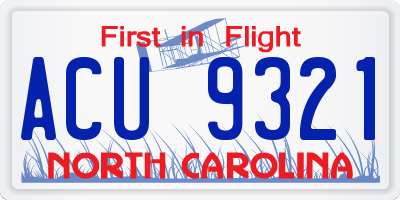 NC license plate ACU9321