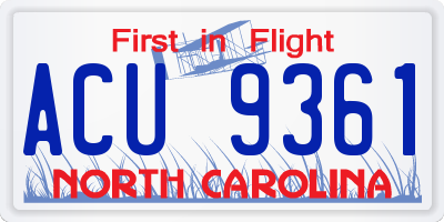 NC license plate ACU9361