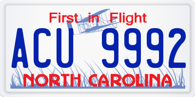 NC license plate ACU9992