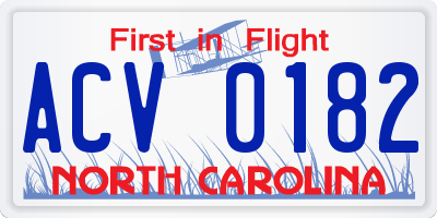 NC license plate ACV0182
