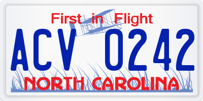 NC license plate ACV0242