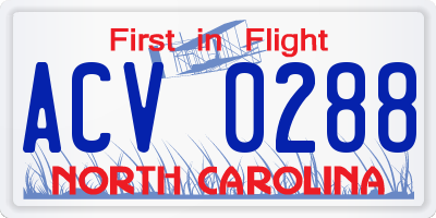 NC license plate ACV0288