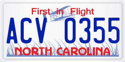 NC license plate ACV0355
