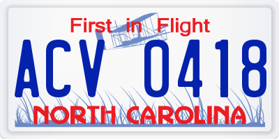 NC license plate ACV0418