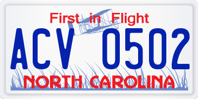 NC license plate ACV0502