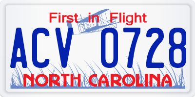 NC license plate ACV0728