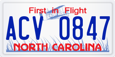NC license plate ACV0847
