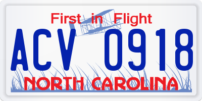 NC license plate ACV0918