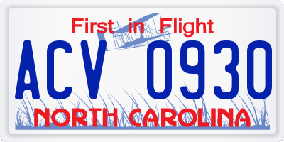 NC license plate ACV0930