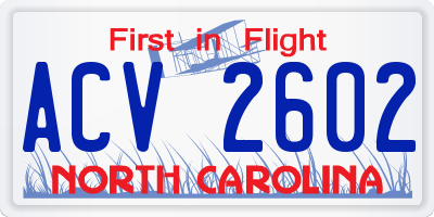 NC license plate ACV2602