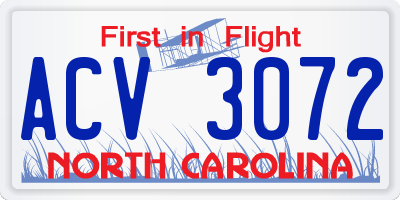 NC license plate ACV3072