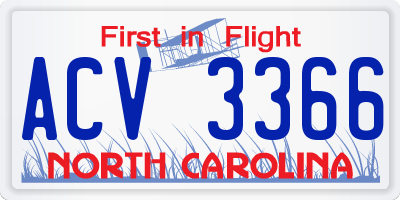 NC license plate ACV3366