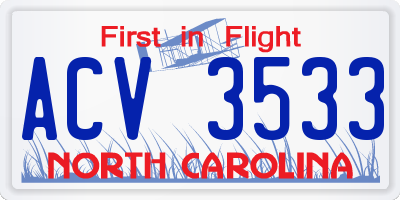 NC license plate ACV3533